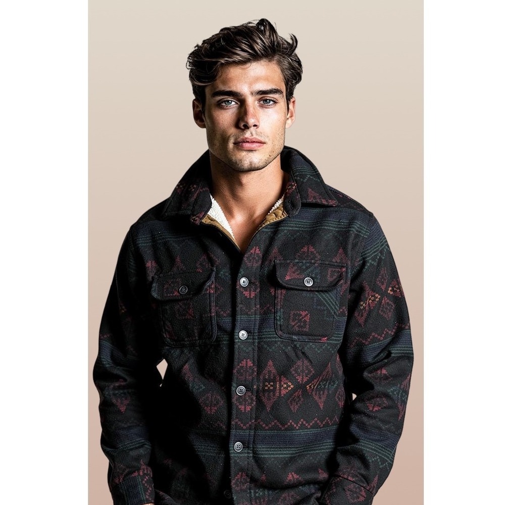 Jachs New York Mens Sherpa Lined Wool Blend Blanket Shirt Jacket Southwestern L